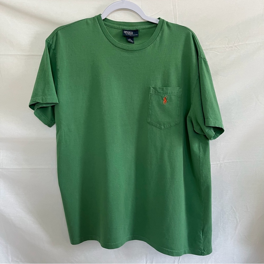 Polo by Ralph Lauren Green T-Shirt Size Medium Orange Logo